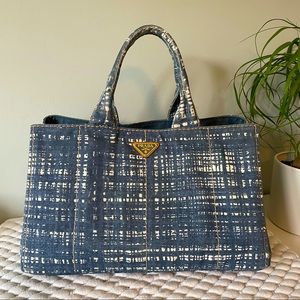 PRADA Tote Bag Canapa Denim Blue and White Large